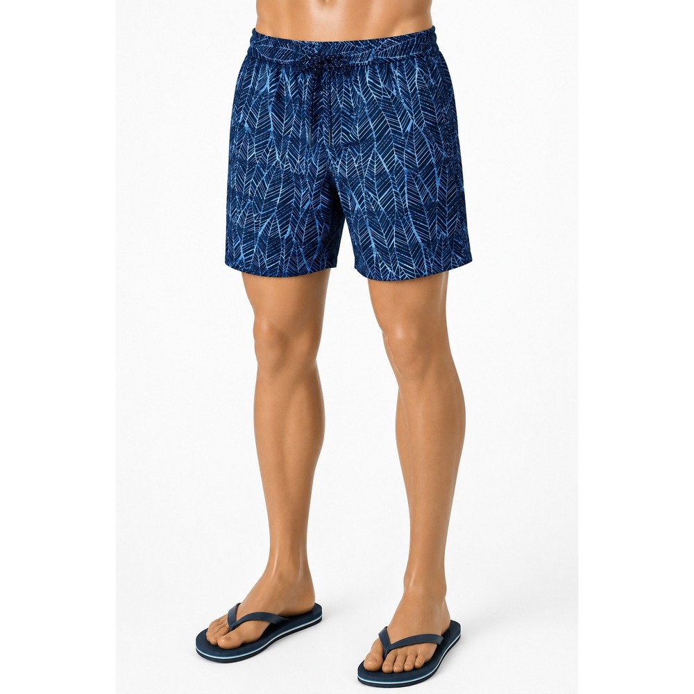 Surfside Supply Mens Blue Geometric Leaf Print Swim Trunks Small 6.5 Inseam